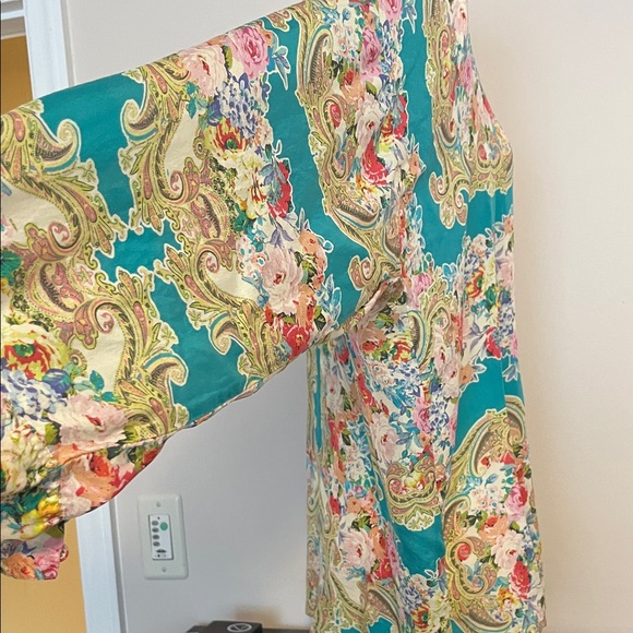 Johnny Was Teal Floral Paisley Button-Front Blouse - Picture 3 of 7